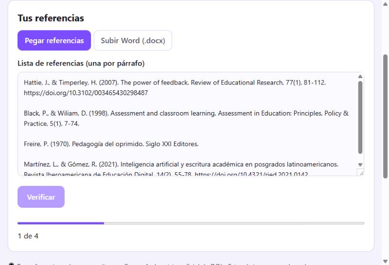 Barra de avance de la verificación